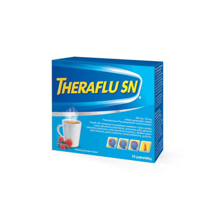 THERAFLU SN 500 mg/30 mg milteliai geriamajam tirpalui N10